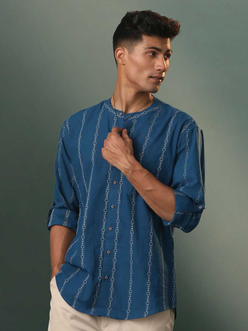 Men's Indigo Jacquard Cotton Shirt
